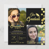 Black and Gold Afstuderen Photo Invitation Kaart (Voorkant)