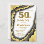 Black and Gold Agate 50th Birthday Invitations (Devant)