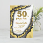 Black and Gold Agate 50th Birthday Invitations (Debout devant)