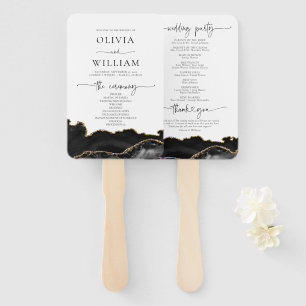 Black and Gold Agate Wedding Program Hand Fan Handwaaier