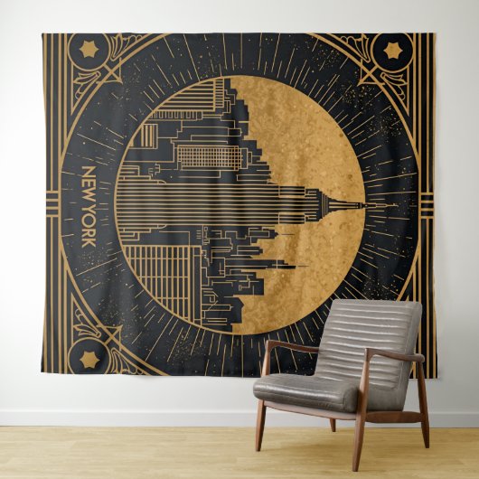 Black and Gold Art Deco Backdrop Wandkleed (In Situ (horizontaal))