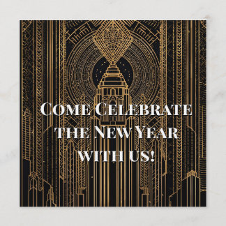 Black and Gold Art Deco Invitation Kaart