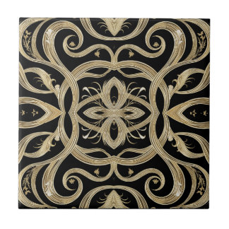 Black and Gold Art Deco Ornate Design Tegeltje