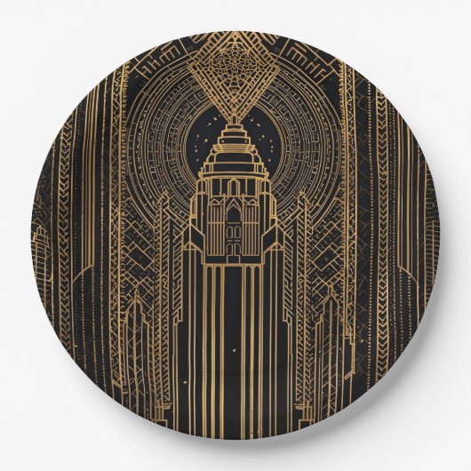 Black and Gold Art Deco Paper Napkin Papieren Bordje (Voorkant)