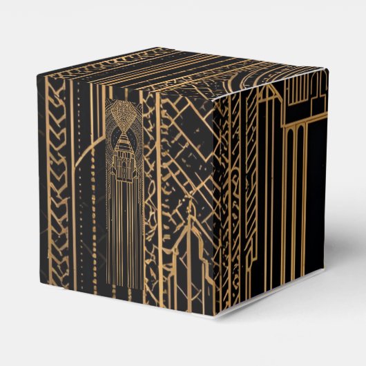 Black and Gold Art Deco Party Favor Box Bedankdoosjes (Achterkant)