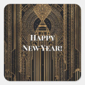 Black and Gold Art Deco Vierkante Sticker (Voorkant)