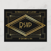 Black and Gold Art Deco Wedding RSVP QR Code Briefkaart (Voorkant)