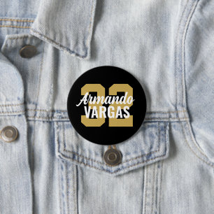 Black and Gold Athlete Jersey Number Ronde Button 7,6 Cm