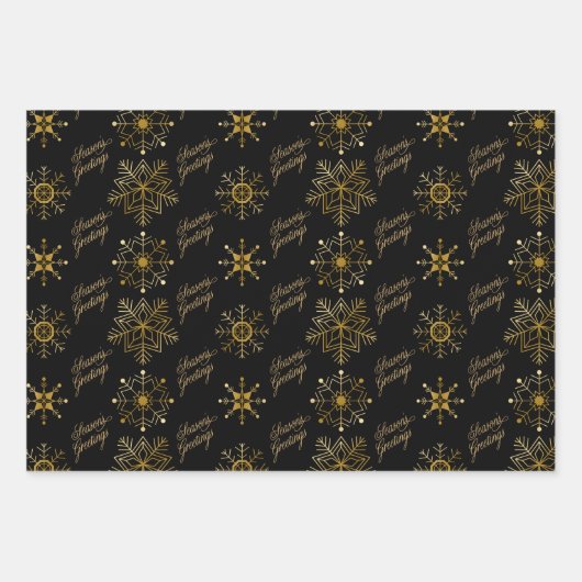 Black and Gold Baubles en Snowflakes kerst Inpakpapier Vel (Voorkant)