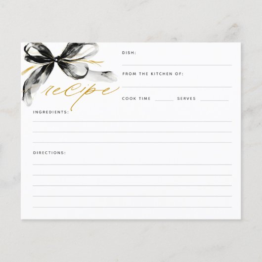 Black and Gold Bow Bridal Shower Recipe Card (Voorkant)