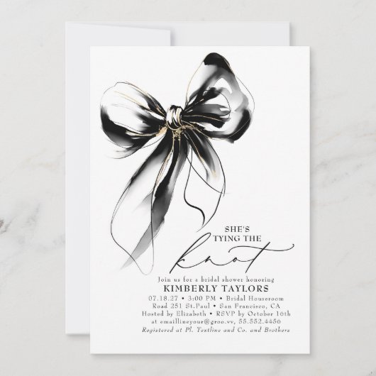 Black and Gold Bow Elegant Whimsical Bridal Shower Kaart (Voorkant)