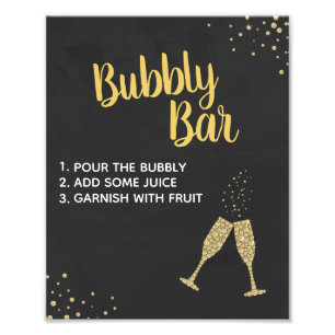 Black and Gold Bridal Brunch Bubble Bar Sign. Foto Afdruk