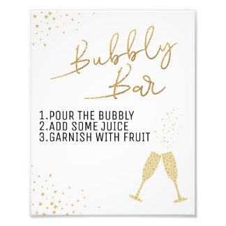 Black and Gold Bridal Brunch Bubble Bar Sign. Foto Afdruk
