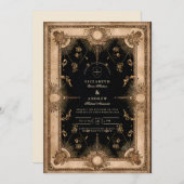 Black and Gold Celestial Baroque Wedding Kaart (Voorkant / Achterkant)