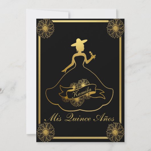 Black and Gold Charra Uitnodiging (Achterkant)