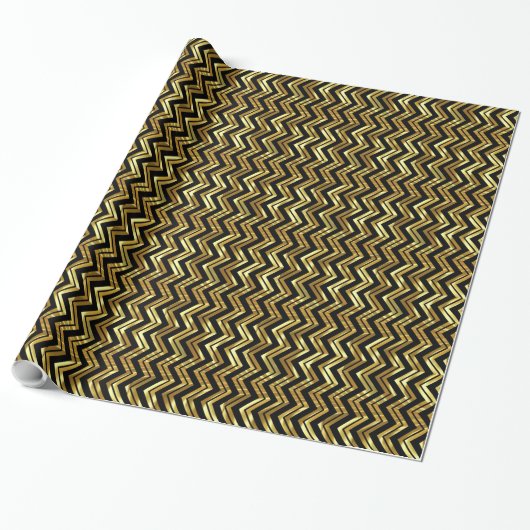 Black and Gold Chevron Zigzag Pattern Cadeaupapier (Uitgerold)