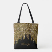 Black and Gold Confetti Glitter Chicago Skyline Draagtas (Achterkant)