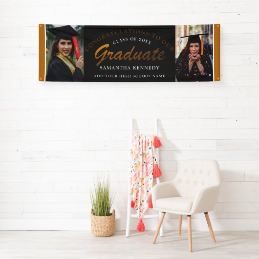 Black and Gold Congrats Afstudeerder twee foto-Afs Spandoek (Insitu)