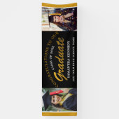 Black and Gold Congrats Afstudeerder twee foto-Afs Spandoek (Verticaal)