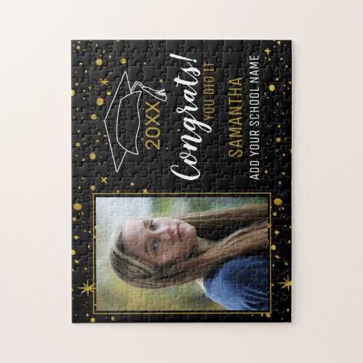 Black and Gold Congrats Afstuderen foto-Afstuderen Legpuzzel (Verticaal)