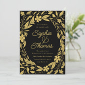 Black and Gold Couples Engagement party Kaart (Staand voorkant)