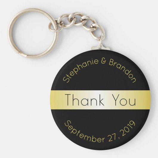 Black and Gold Custom Key Ring Wedding Favor Sleutelhanger (Voorkant)
