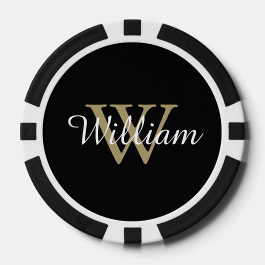 Black and Gold Custom Monogram Name and Initial Poker Chips (Voorkant)
