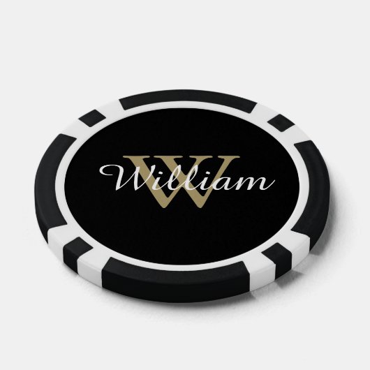 Black and Gold Custom Monogram Name and Initial Poker Chips (Enkel)