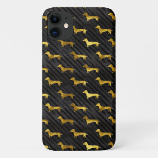 Black and Gold Dachshund Pattern iPhone Case