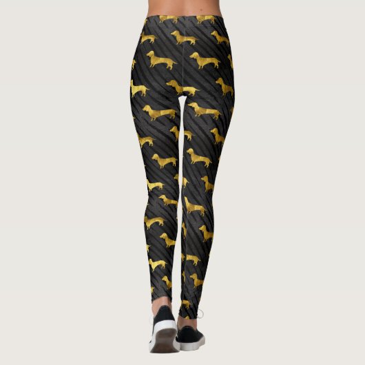 Black and Gold Dachshund Pattern Leggings (Achterkant)