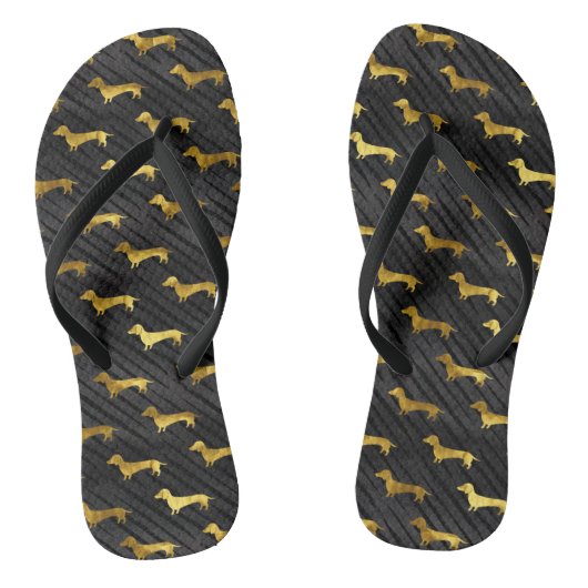 Black and Gold Dachshund Pattern Teenslippers (Voetbed)