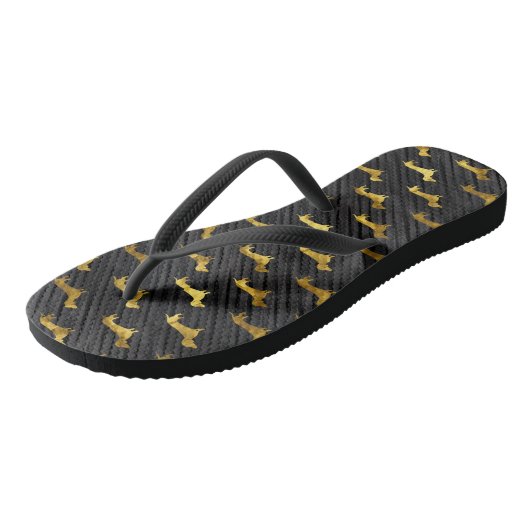 Black and Gold Dachshund Pattern Teenslippers (Schuin)