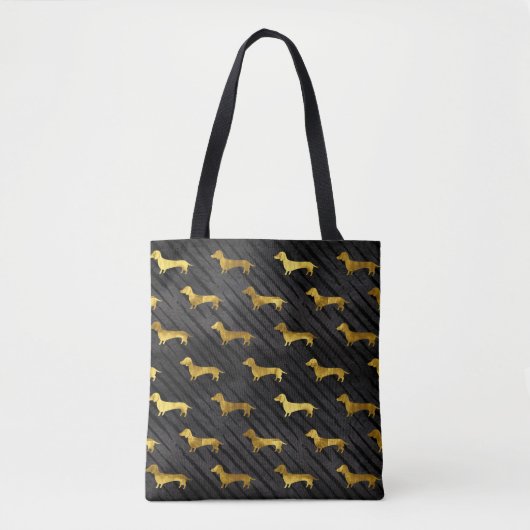 Black and Gold Dachshund Pattern Tote Bag (Voorkant)