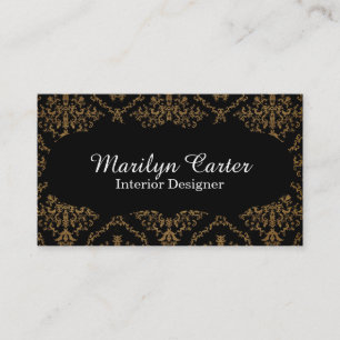 Black and Gold Damask Elegant Interior Designer Visitekaartje