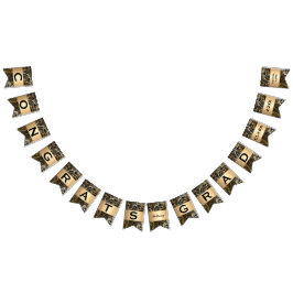 Black and Gold Damask fern Graduation party Vlaggetjes