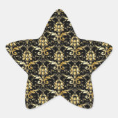 Black and Gold Damask Patroon Ster Sticker (Voorkant)