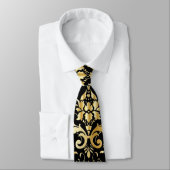 Black and Gold Damask Patroon Stropdas (Gebonden)