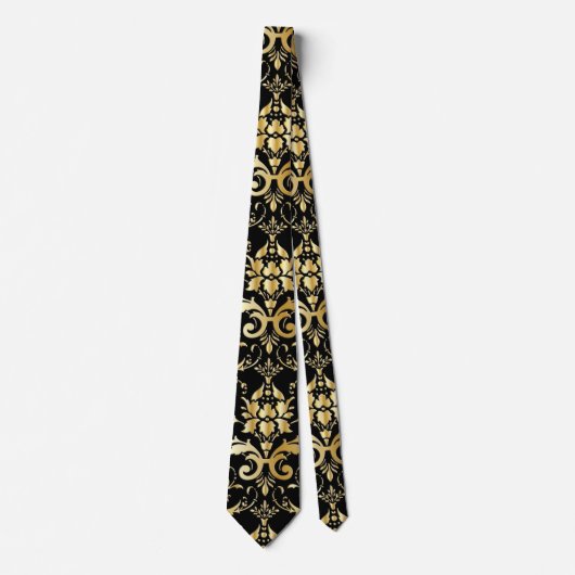 Black and Gold Damask Patroon Stropdas (Voorkant)