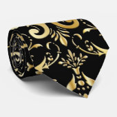 Black and Gold Damask Patroon Stropdas (Opgerold)