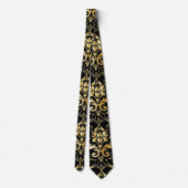 Black and Gold Damask Pattern-Stropdas Stropdas (Achterkant)
