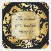 Black and Gold Damask Wedding sticker (Voorkant)