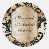 Black and Gold Damask Wedding sticker (Voorkant)