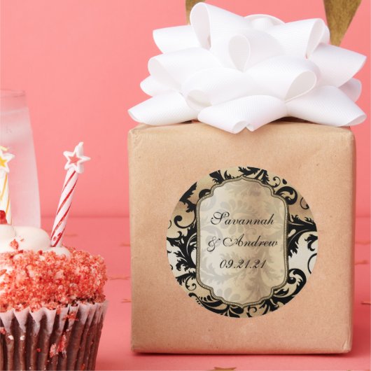 Black and Gold Damask Wedding sticker (Feest)
