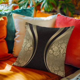 Black and Gold Dynamic Stripes Damasks Kussen