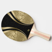 Black and Gold Dynamic Stripes Damasks Tafeltennisbatje (Zijkant)