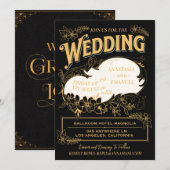 Black and Gold Elegant Floral  Wedding Kaart (Voorkant / Achterkant)