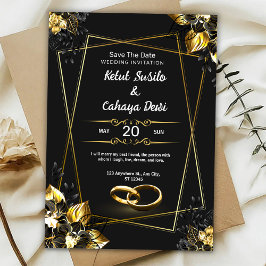 Black and Gold Elegant Wedding Invitation Kaart
