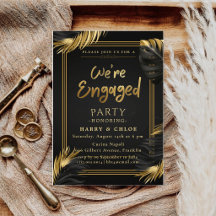 Black and Gold Engagement Party Invitation | Elega