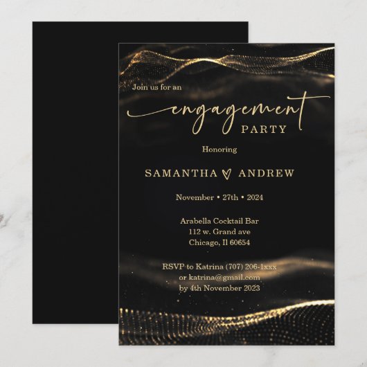 Black and gold Engagement Party Sjabloon Kaart (Voorkant / Achterkant)