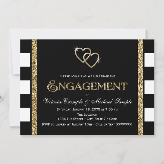 Black and Gold Engagement Party (Zwarte en Gouden  Kaart (Achterkant)